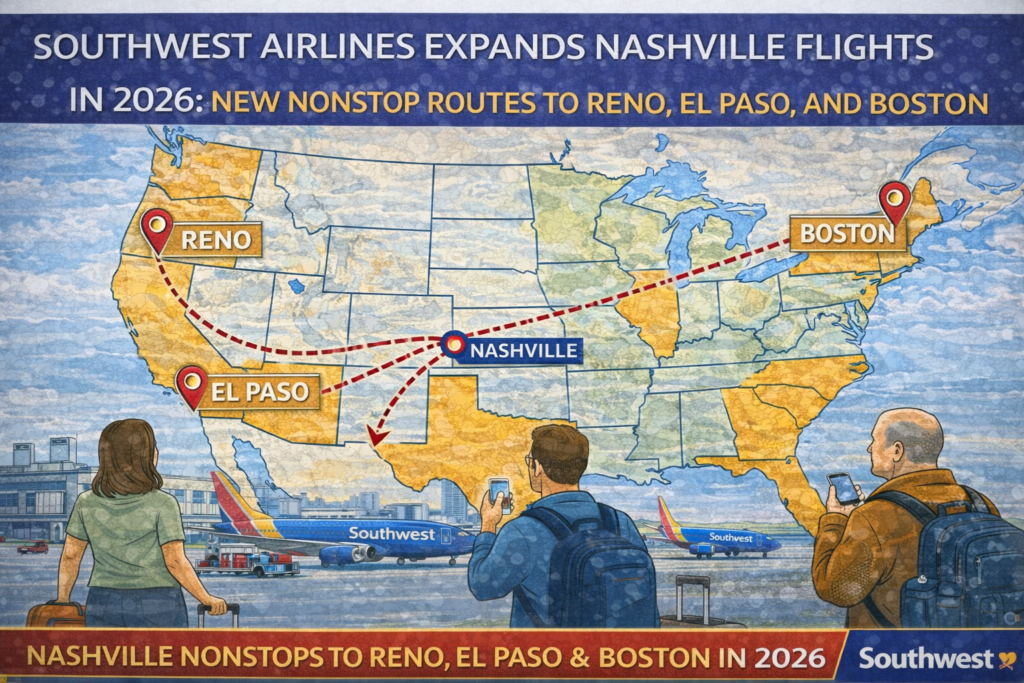 Southwest Airlines Expands Nashville Flights in 2026: New Nonstop Routes to Reno, El Paso, and Boston