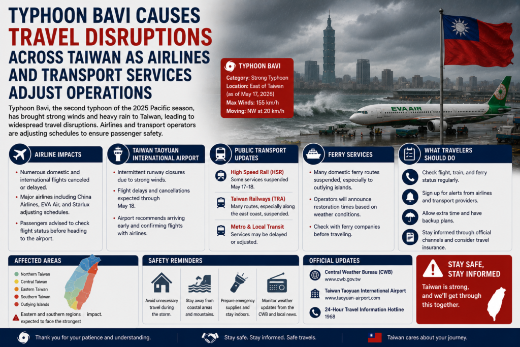 Typhoon Bavi Causes Travel Disruptions Across Taiwan