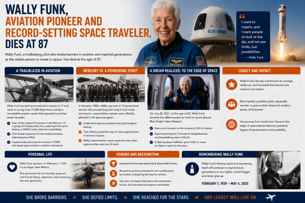 Wally Funk, Aviation Pioneer Dies at 87