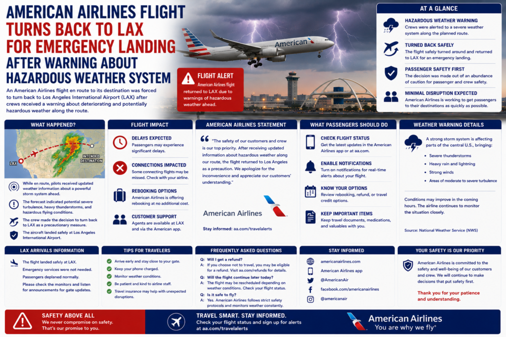 American Airlines Flight Turns Back to LAX After Alarming Warning About Hazardous Weather — Passengers Rebooked