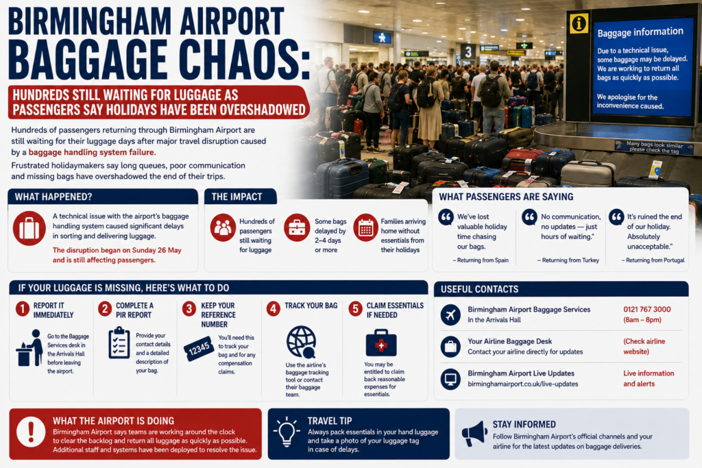 Birmingham Airport Baggage Chaos Hundreds Still Waiting for Luggage as Passengers Say Holidays Have Been Overshadowed