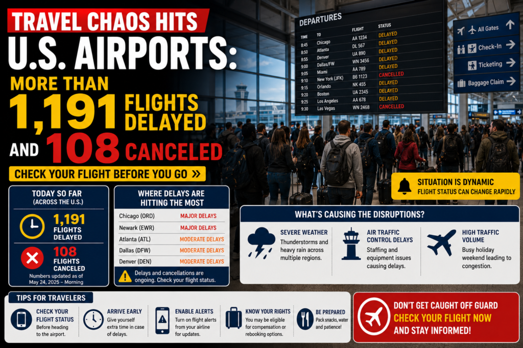 Travel Chaos Hits U.S. Airports: More Than 1,191 Flights Delayed and 108 Canceled
