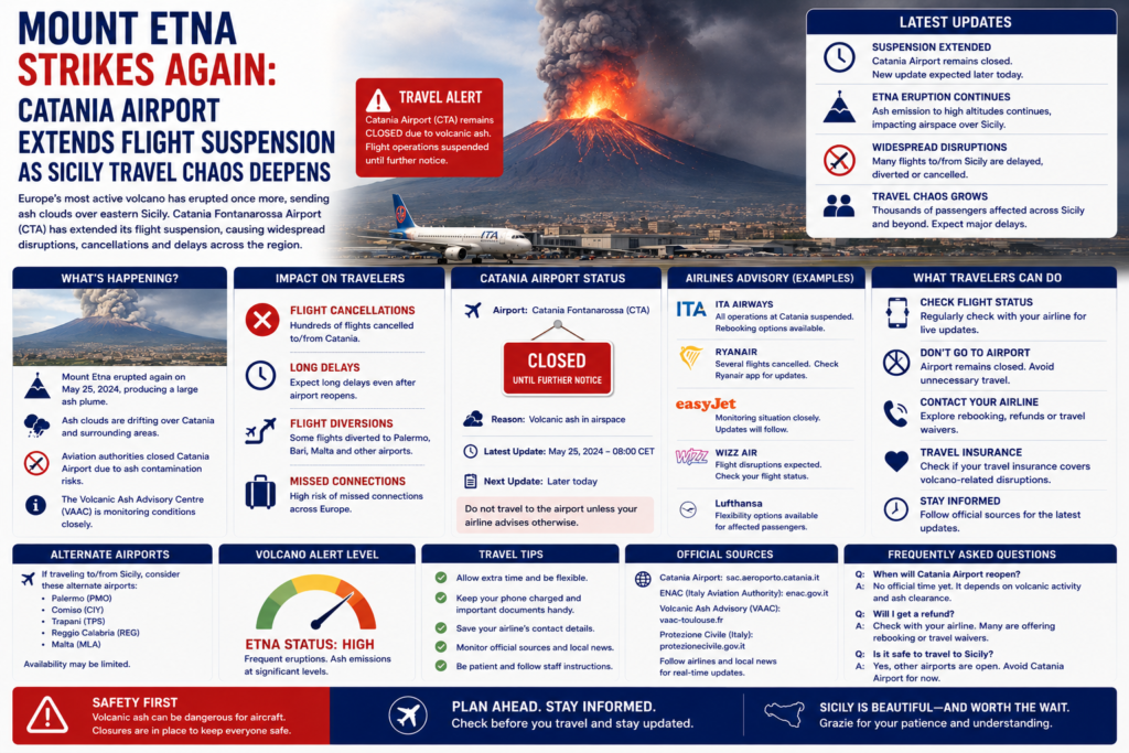 Mount Etna Strikes Again Catania Airport Extends Flight Suspension as Sicily Travel Chaos Deepens